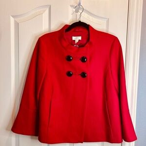 😍LOFT NWT Red Pea Coat with Double Breasted Style and Prominent Collar